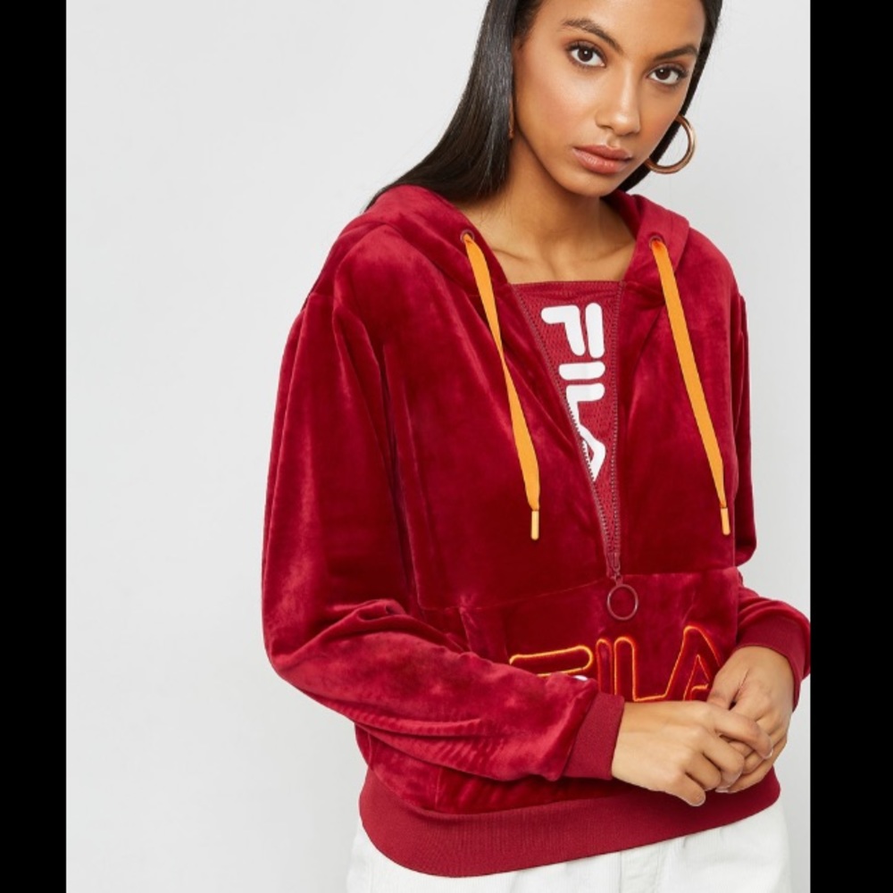 Red velour FILA hoodie